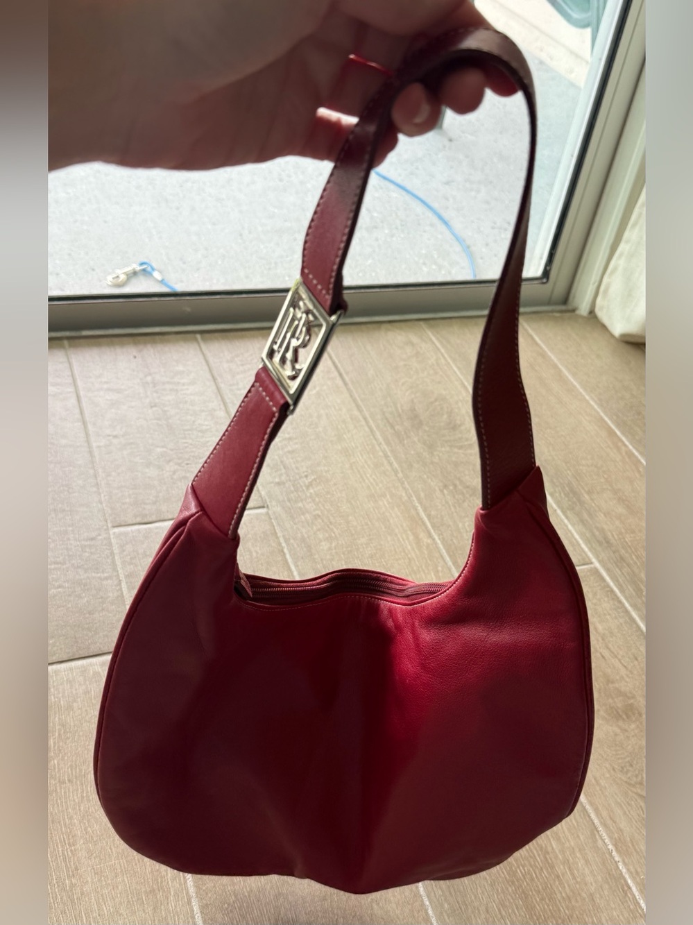 Ralph Lauren Roller Rabbit Red Shoulder Bag with Silver Logo Accent